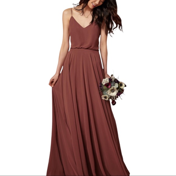 New BHLDN x Jenny Yoo Inesse 8 / Med Cinnamon Rose V-Neck Circle Skirt Maxi Gown - Picture 8 of 8